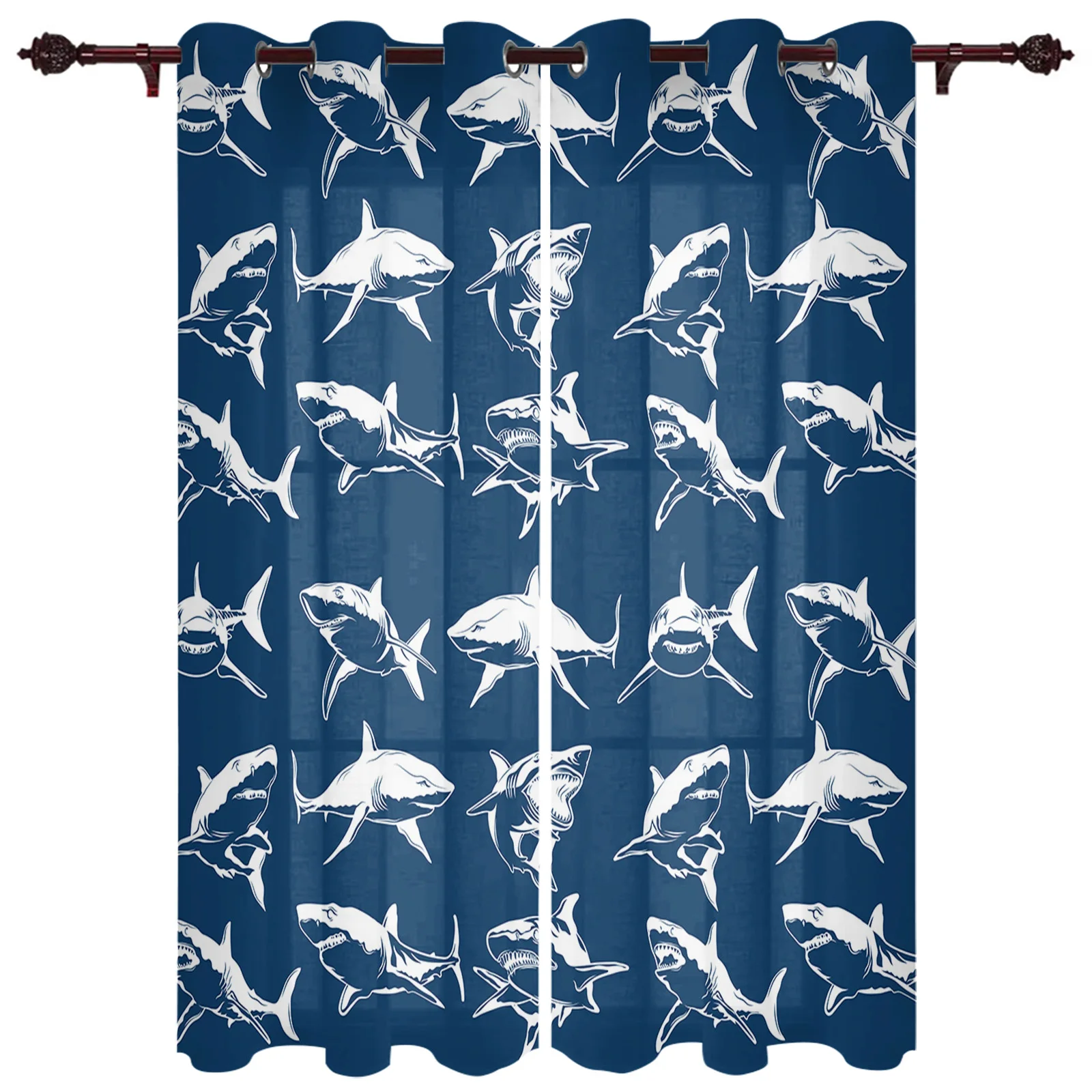 Shark Simple Silhouette Window Curtains In The Living Room Kitchen Window Curtain Hotel Open Drapes Printed Window for Bedroom