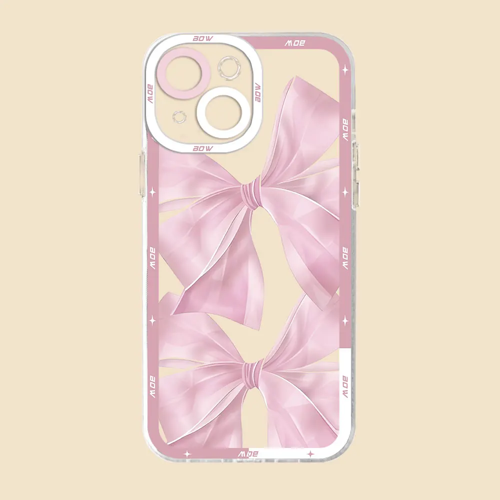 Cover Phone Case for Motolora Moto G22 G71 G73 G32 G52 G72 Edge 40 5G INS Pink Bow TPU TPU Clear Silicone image 5