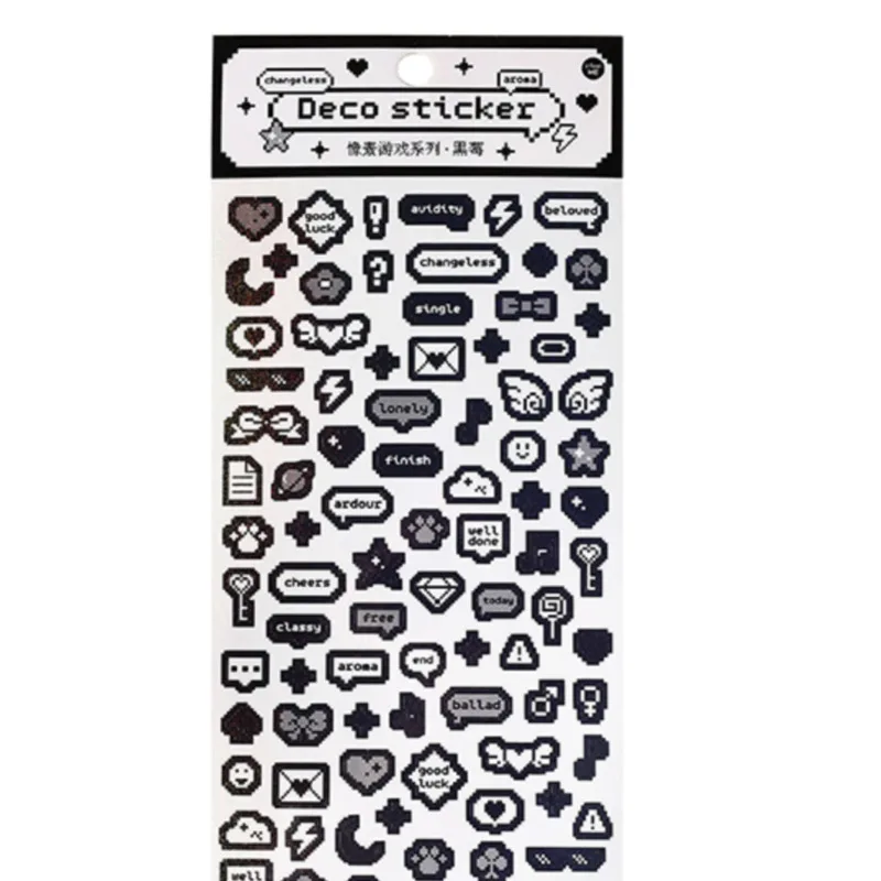 1Pc Cartoon Pixel Style Laser Waterproof Sticker Korean Hand Ledger DIY Sticker Cute Decal Guka Material Collage Journal Planner