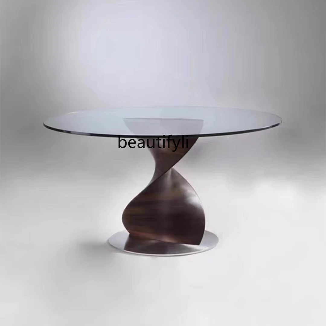 Italian Minimalist Stone Plate Dining Table round Designer Walnut Light Luxury Dining Table Glass Home Modern