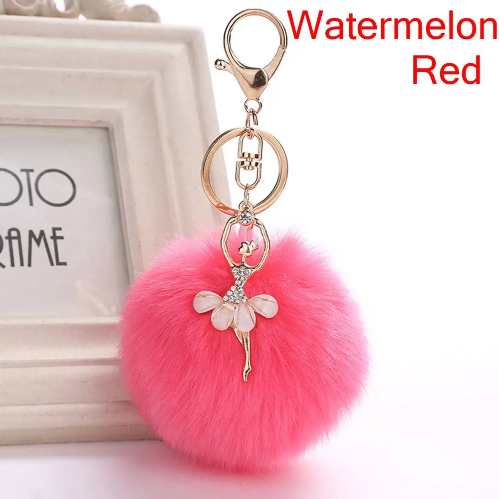 Women Fluffy Jewelry Faux Rabbit Fur Angel Keychain Car Pendant Ballet Dancing Girl Keyring Key Buckle