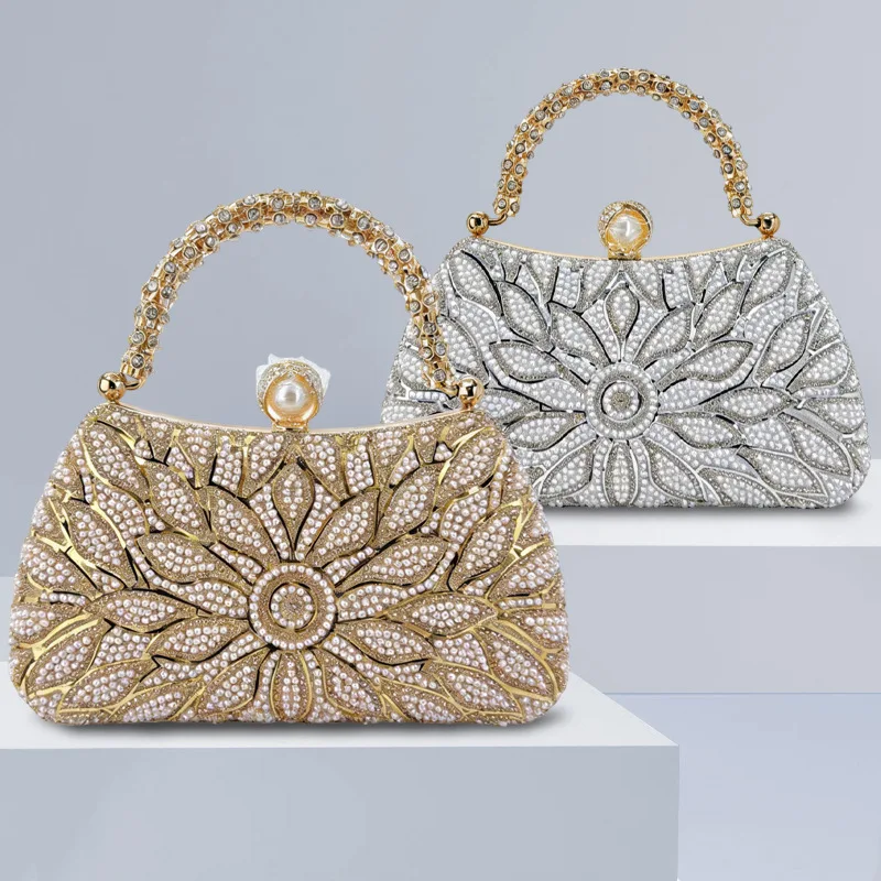 

Новая вечерняя сумка-клатч 2026 года цвета шампанского золота с серебряным декором, металлической ручкой, маленькая сумочка на цепочке через плечо для женщин, для выпускного вечера и вечеринок