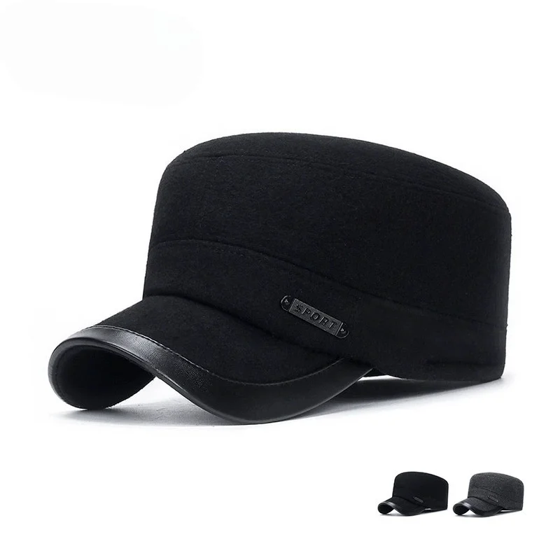 Men's Baseball Cap—Winter Thickened Warm Ear-Covering Cotton Hat for Middle-Aged and Elderly Men—Cold-Weather Flat-Top Hat
