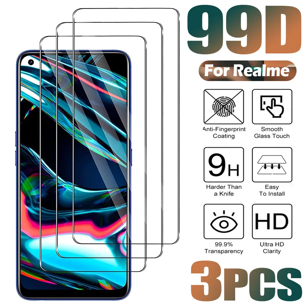 3PCS Full Cover Gehärtetes Glas für Realme 6 6s 7 8 9 5G 10 Pro 4G Displayschutzfolie auf Realme 10S 10T 9i 8i 7i 12X 9H Glas – Detail 1