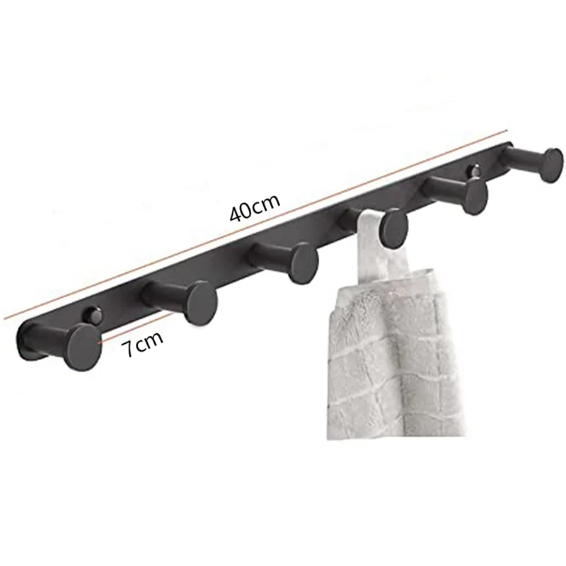 Black Towel Hook, Bathroom Wall Hook Rack with 6 Hooks Bedroom Coat Hook Kitchen Robe Hanger Wall Mount