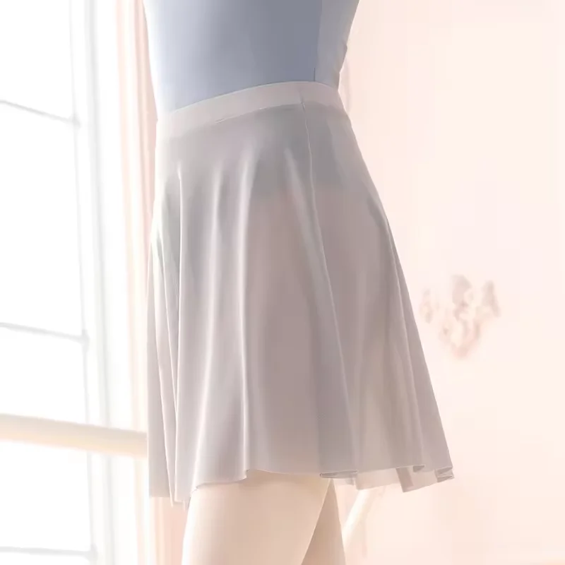 女性用ソフトメッシュバレエスカート-ブラック-ダンススカート-伸縮性ウエスト-バレリーナウェア、プルオン