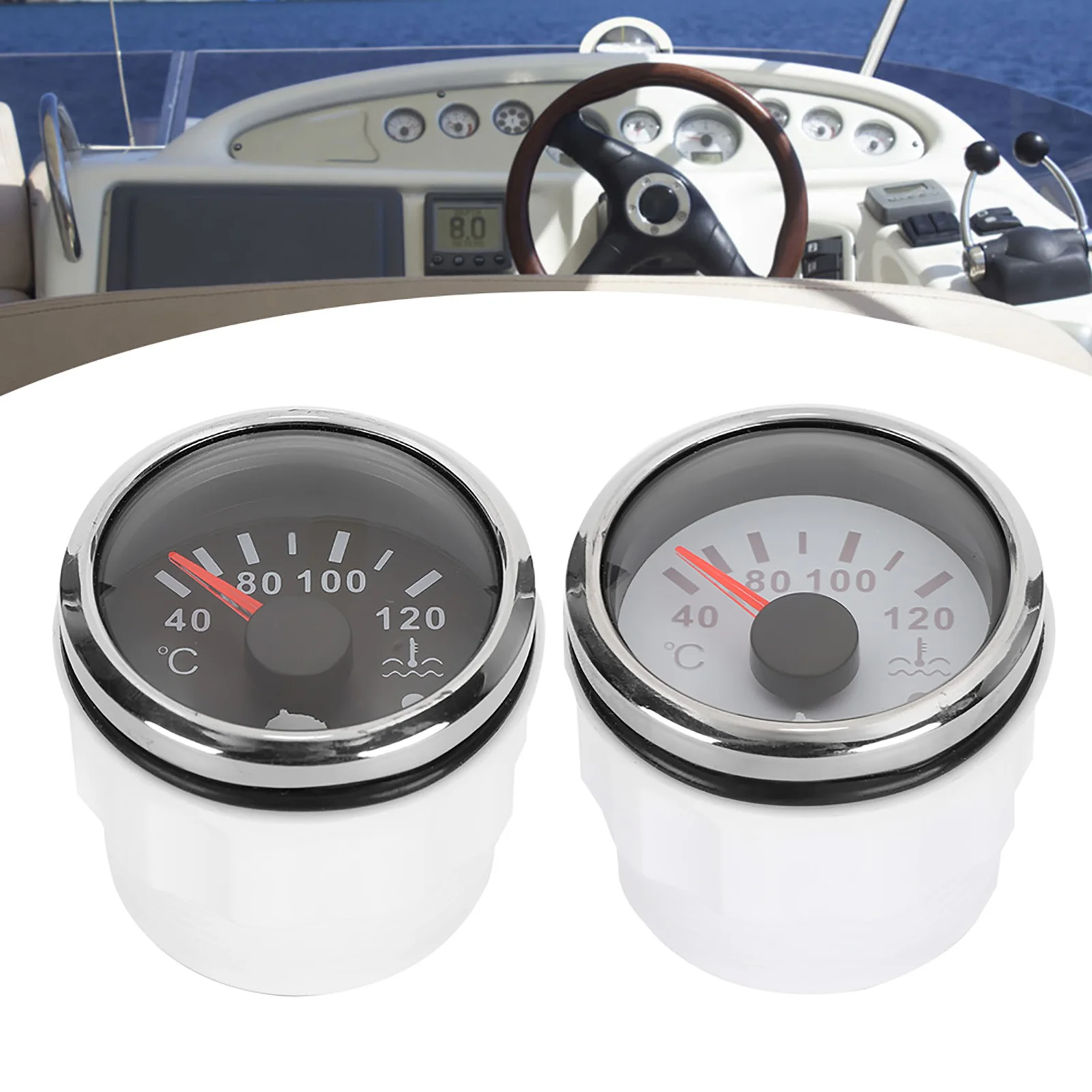 

2in Boats Cooling Water Temperature Gauge 40‑120℃ Smart Alarm IP67 Waterproof 12V/24V 0‑190ohm Sensor Marine Accessories