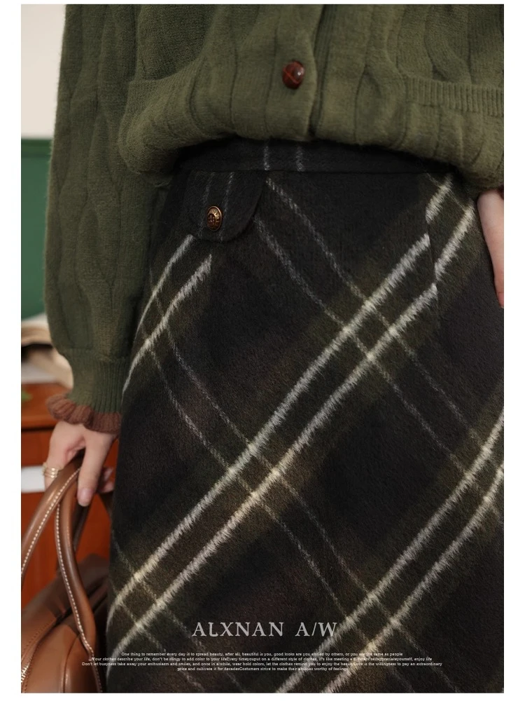 ALXNAN Women's Plaid Skirt 2025 Autumn Winter Long A-line Skirts Elegant Casual Office Lady High-waist Female Clothing LXN32588 - Image 6