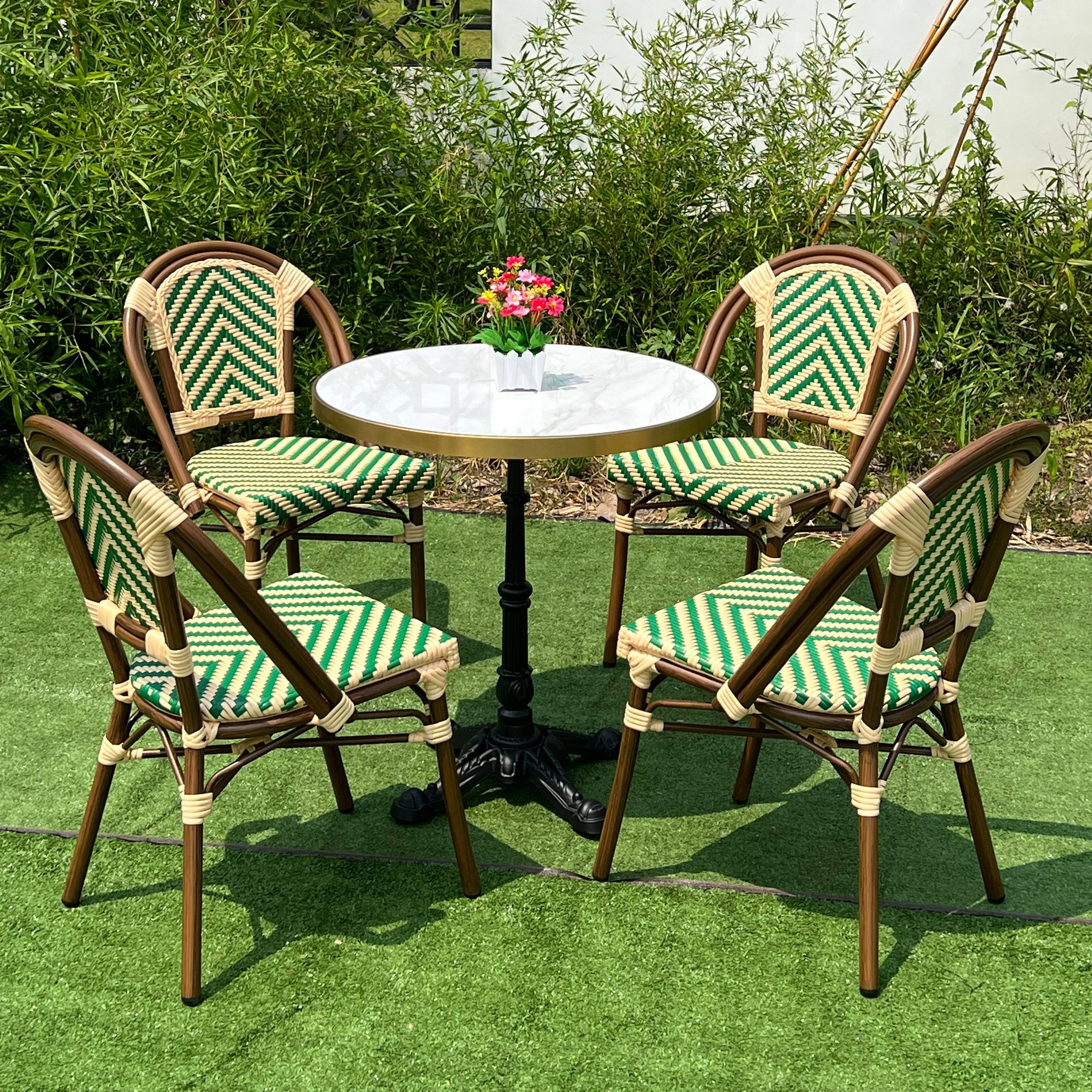 Aluminum Outdoor Restaurant Terrace Chair French Bar Waterproof Retro Rattan Rattan Furniture