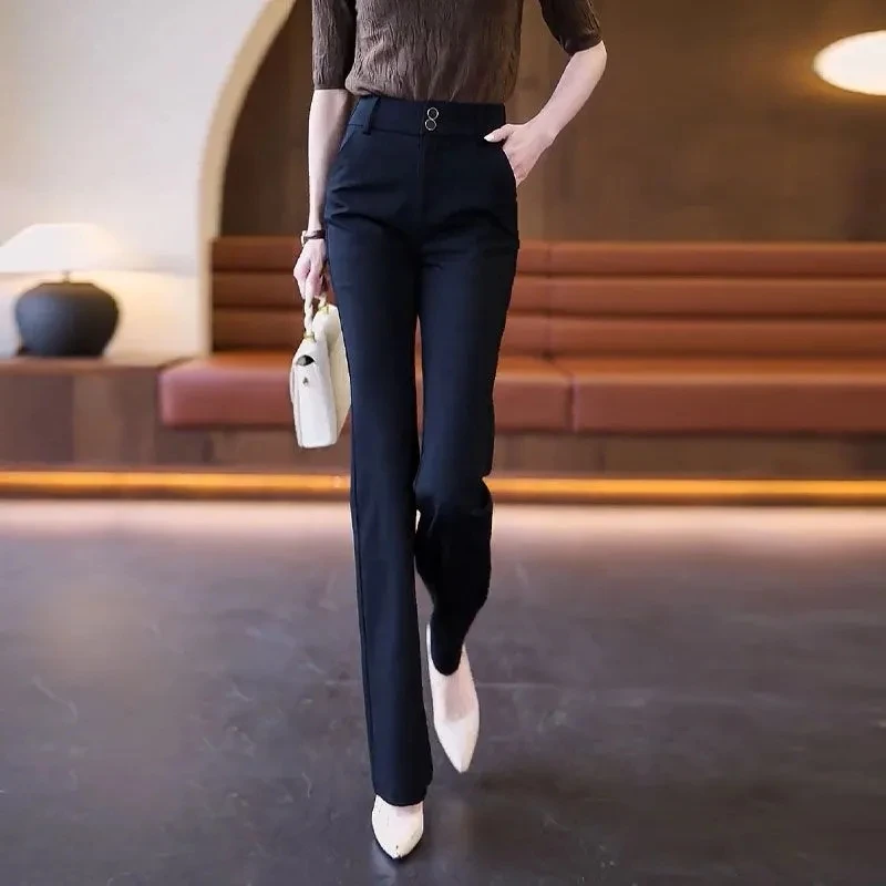 High-Waisted Micro-Cropped Pants Female Spring Autumn 2023 New  Straight Trousers Slimming Wide Leg Bell Bottoms Woman Clothing