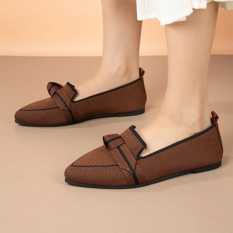 Damen-Flats 2026 Neue Gestrickte Slipper Atmungsaktive Bequeme Einfarbige Schuhe Lässige Spitzzehen-Wanderschuhe Sneakers für Damen – Detail 4