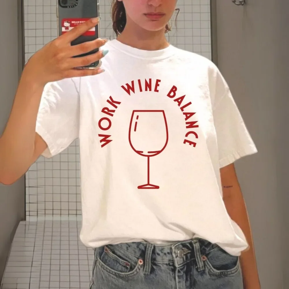 Work Wine Balance Tshirt Fun Wine T-shirt Men\'s Women Fashion Casual 100% Cotton T-shirts Clothing Short Sleeve Graphic Top