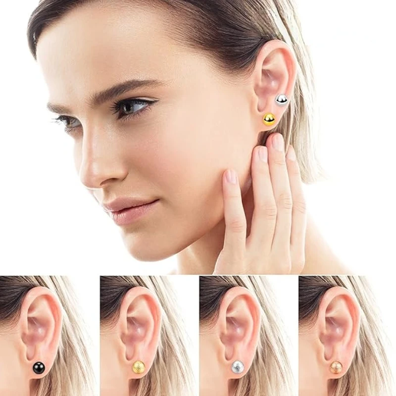 6 Pairs/Box Fashion Ball Earrings Set Mixed Size 316L Stainless Steel Anti-allergy Punk Ear Stud For Gift Jewelry Accessories