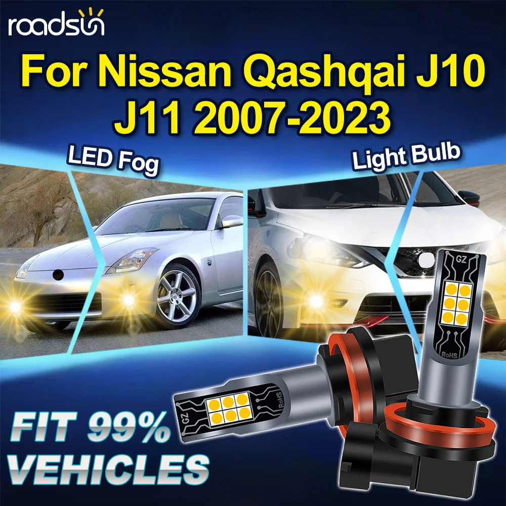 

ROADSUN H8 H9 H11 для Nissan Qashqai J10 J11 2007-2023, 2 шт., 3000K, Canbus, светодиодные противотуманные фары для модернизации автомобиля