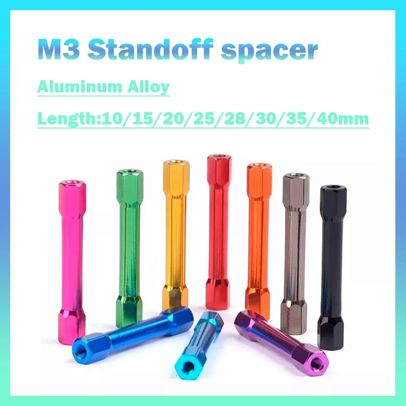 5Pcs M3 x 10/15/20/25/28/30/35/40mm  Colourful Hex Aluminum Standoff Spacer Column FPV Quadcopter Drone Fastener OD=6mm