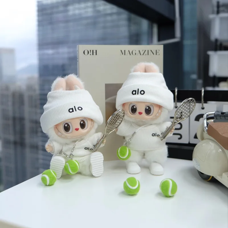For 17cm Labubu Doll Clothes Sports Tennis Set For Gen 123 For Labubu Knit Outfit With Headphone Accessories