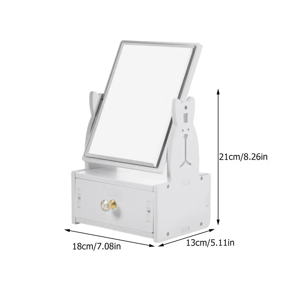 Lovely Vanity Mirror Desktop Makeup Mirror with Drawer Turnable 360 Degrees Exquisite Crystal Handle for Jewelry Hair
