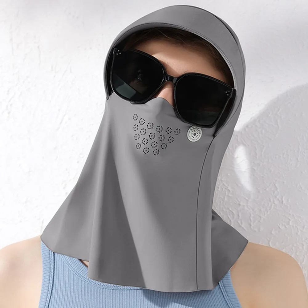 

Adjustable Full Face Visor Hat with Hair Hole UV Protection Ice Silk Mask Face Protection Solid Color Sun Protection Mask Unisex