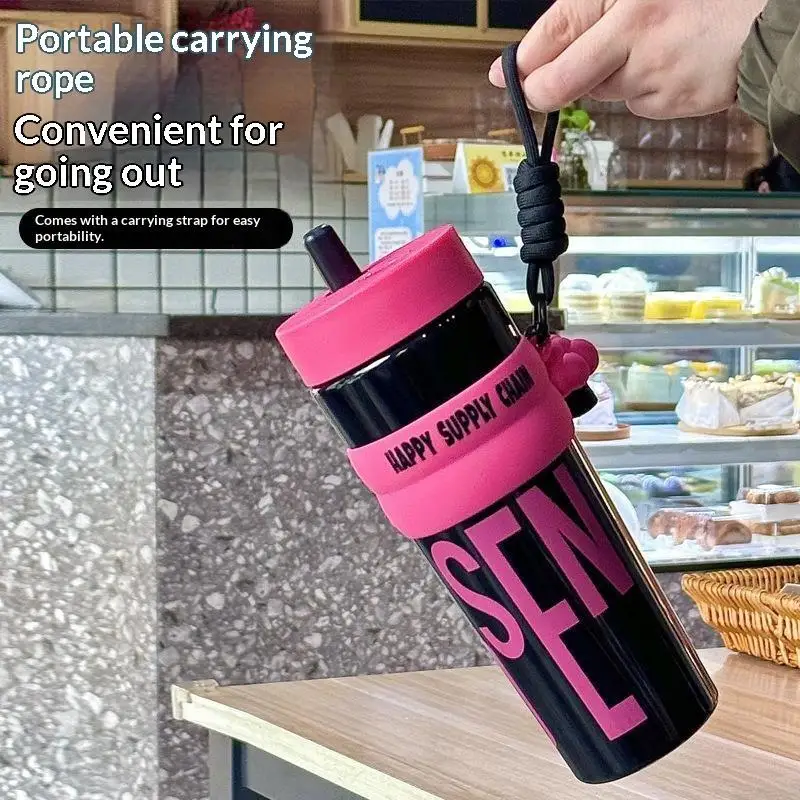 1Pcs 900ML Insulated Straw Tumbler With Leakproof And Hot Cold Retention Free Cup Brush Perfect For Travel School Outdoor Use