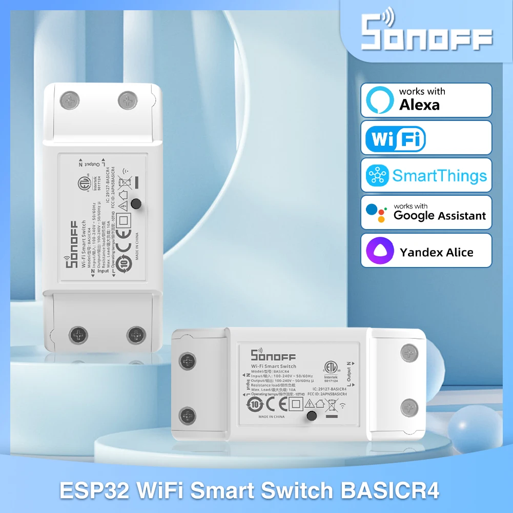 Sonoff Basic Wifi Switch Module Basicr4 ESP32 Diy Double Poles Rocker Switch Manual/wireless App Control Via Alexa Google Alice