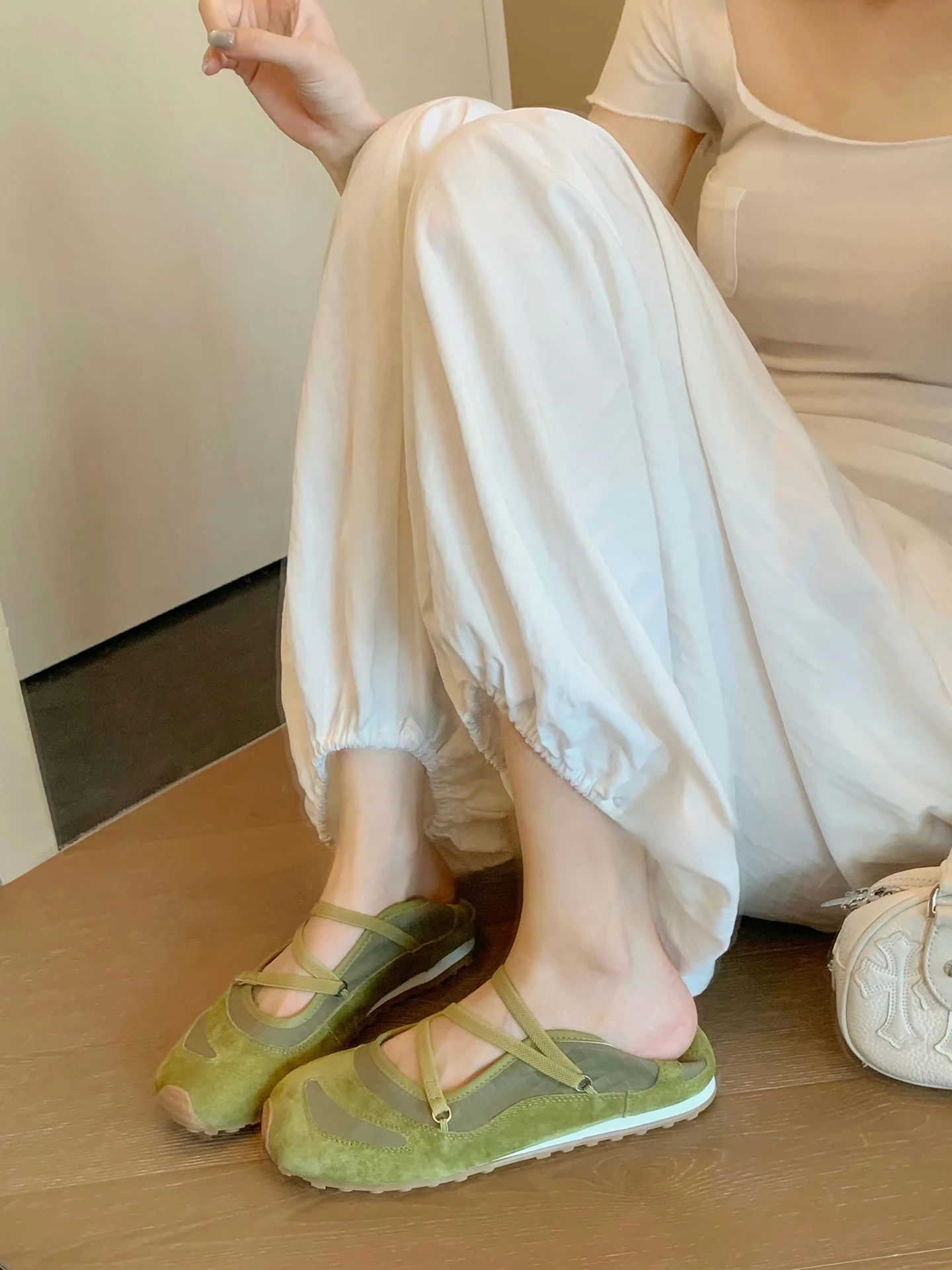 genuine-leather-ballet-flat-mary-jane-shoes-women's-summer-heightening-soft-bottom-casual-plain-color-slip-on-round-toe
