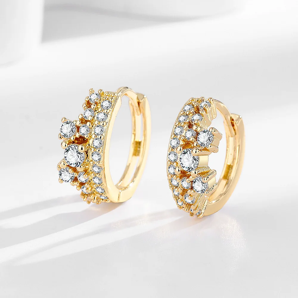 

925 Sterling Silver Earrings Crown Full Diamond Earrings Ladies Fashion Simple Birthday Party Wedding Anniversary Jewelry Gift