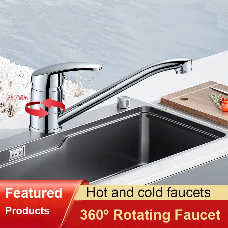 

Смеситель для раковины в ванной комнате, смеситель для кухонной раковины из цинкового сплава, смеситель для горячей и холодной воды, кран с вращением на 360°, смесители для раковины с одной ручкой