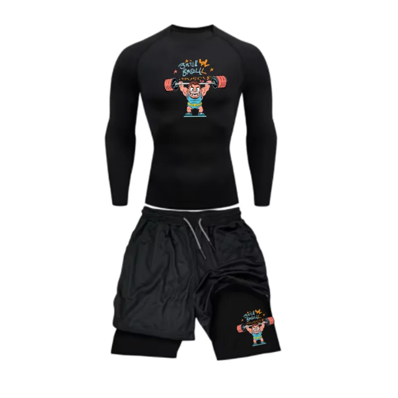 

Модный тренировочный джиу-джитсу с длинными рукавами и принтом, комплект с двухслойными шортами вокруг периметра, мужской модный