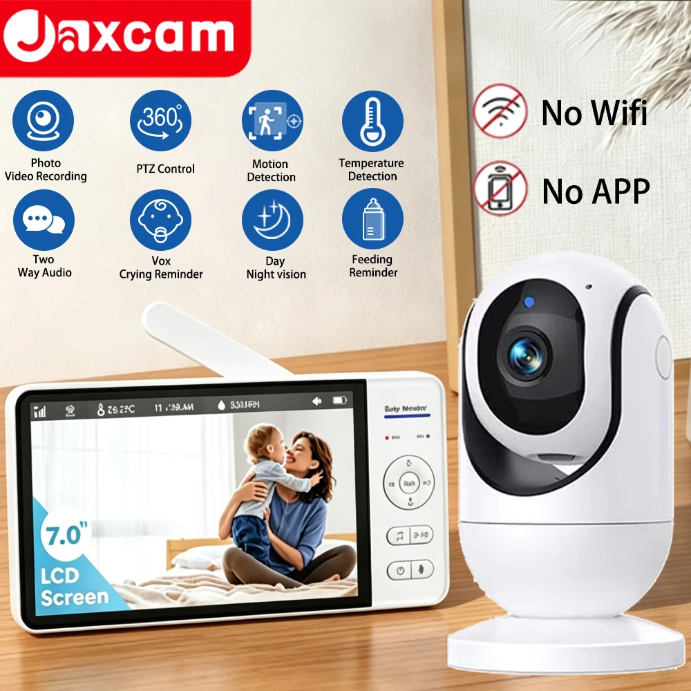 

Video Baby Monitor 7'' 1080P HD Large Display 4X Zoom TF Card Slot Feeding Timer Two Way Audio Security Camera for Home Security