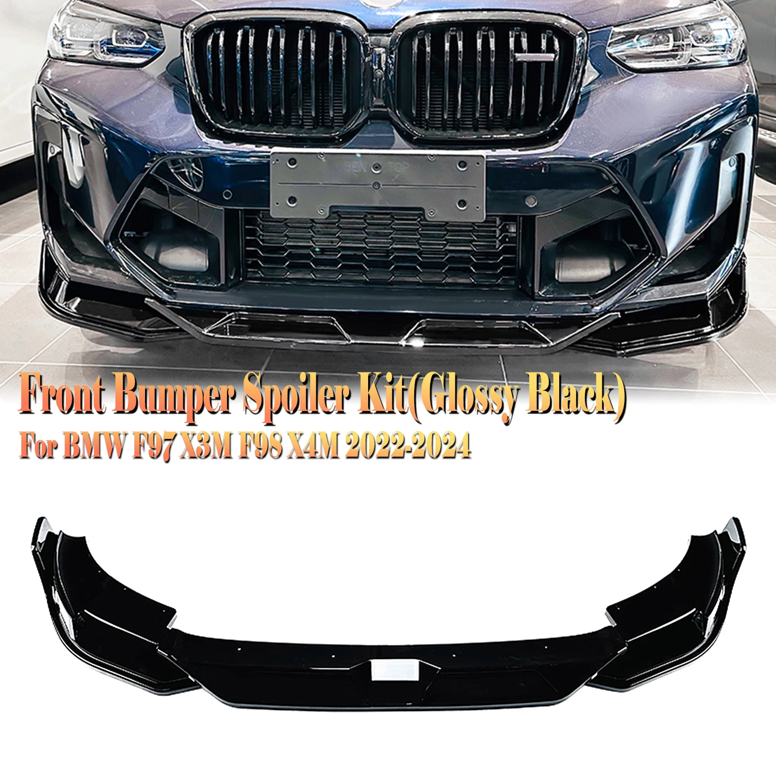 

Front Bumper Spoiler Lip For BMW F97 X3M F98 X4M 2022 2023 2024 Carbon Fiber Look/Gloss Black Lower Body Protector Splitter Kit