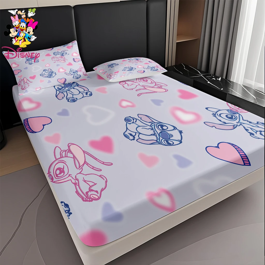 2/3 قطعة ديزني غرزة القلب المجهزة ورقة مجموعة الوردي والأزرق الكرتون طباعة مرونة المجهزة غطاء مرتبة ، مقاومة للتجاعيد