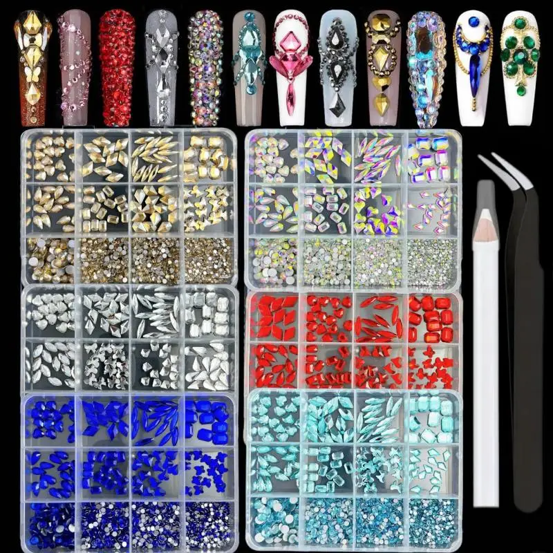 1Box unregelmäßige bunte Mini Nagel Strass Mutiple Stile geometrische Flatback Nail Art Kristall für handgemachte DIY Maniküre