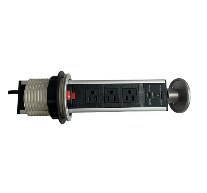 

In-Desk Type Retractable PDU with Leak-Current Protector Aluminum Alloy Shell Made From Block Burn PC with Type C and USB