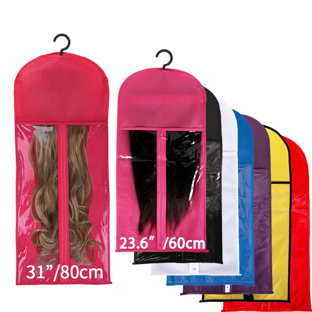 5세트 가발 보관 가방 (옷걸이 포함) 헤어 익스텐션 가발 보관 옷걸이 가방, 가발 정리함, 방진 옷장 가발 및 액세서리