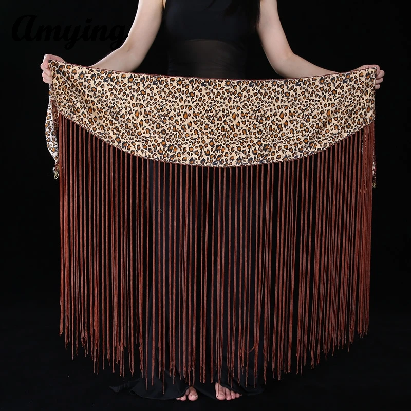 Women Tassel Waist Chain New Training Suit Belly Dance Hip Scarf Leopard Print Hip Skirt Dance Clothing Bodybuilding Hip Skirt