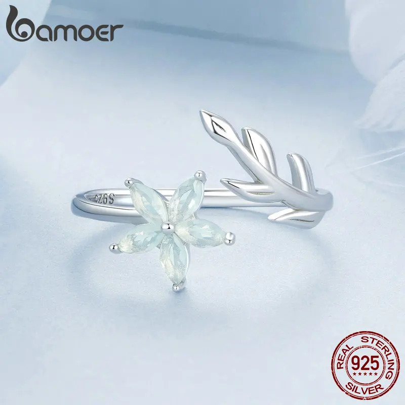 Bamoer 925 Sterling Silber exquisite Blume Öffnung Ring Blatt verstellbaren Ring für Frauen Geburtstags geschenk edlen Schmuck