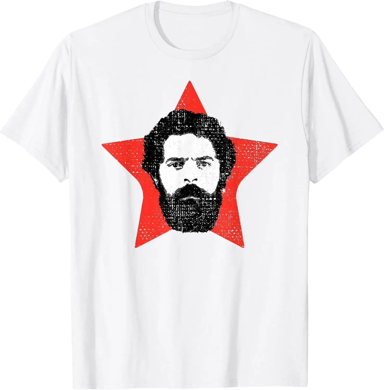 Lula Brazil Retro Art Star Red T-Shirt Men Women Unisex Novelty Graphic T‑Shirt, Classic Crew Neck 100% Cotton Tee, Lightweight Anti‑Pilling Breathable Casual Tops, Year‑Round Daily Outfit, Holiday Birthday Present Tee for Friends Family