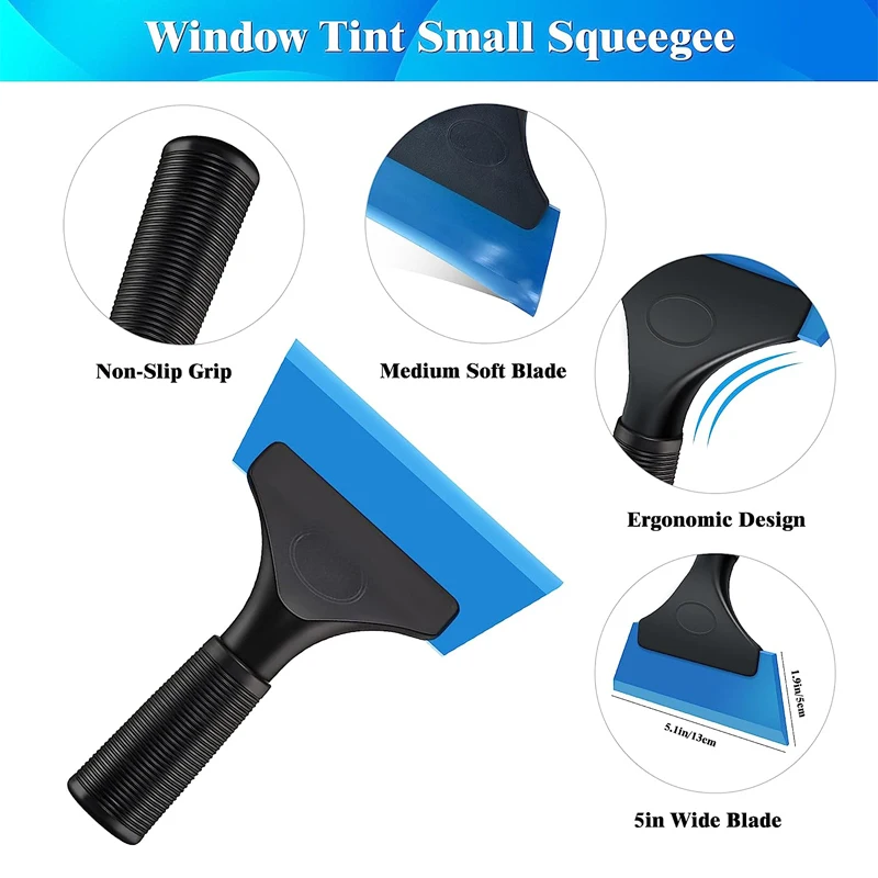 1Pc Car Window Tint Squeegee Glass Windshield Water Wiper Rubber Blade Scraper with Non-Slip Handle Mirror Squeegee Tool