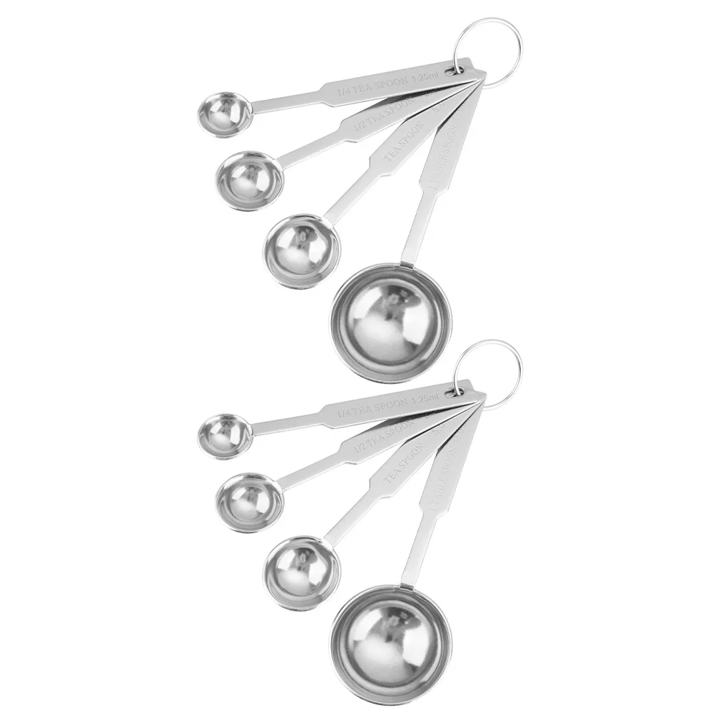 

2 Sets Measuring Spoon Cups Kit Stainless Steel Cooking Tool Kitchen Powder Beans Liquid Coffee Milk Long H
