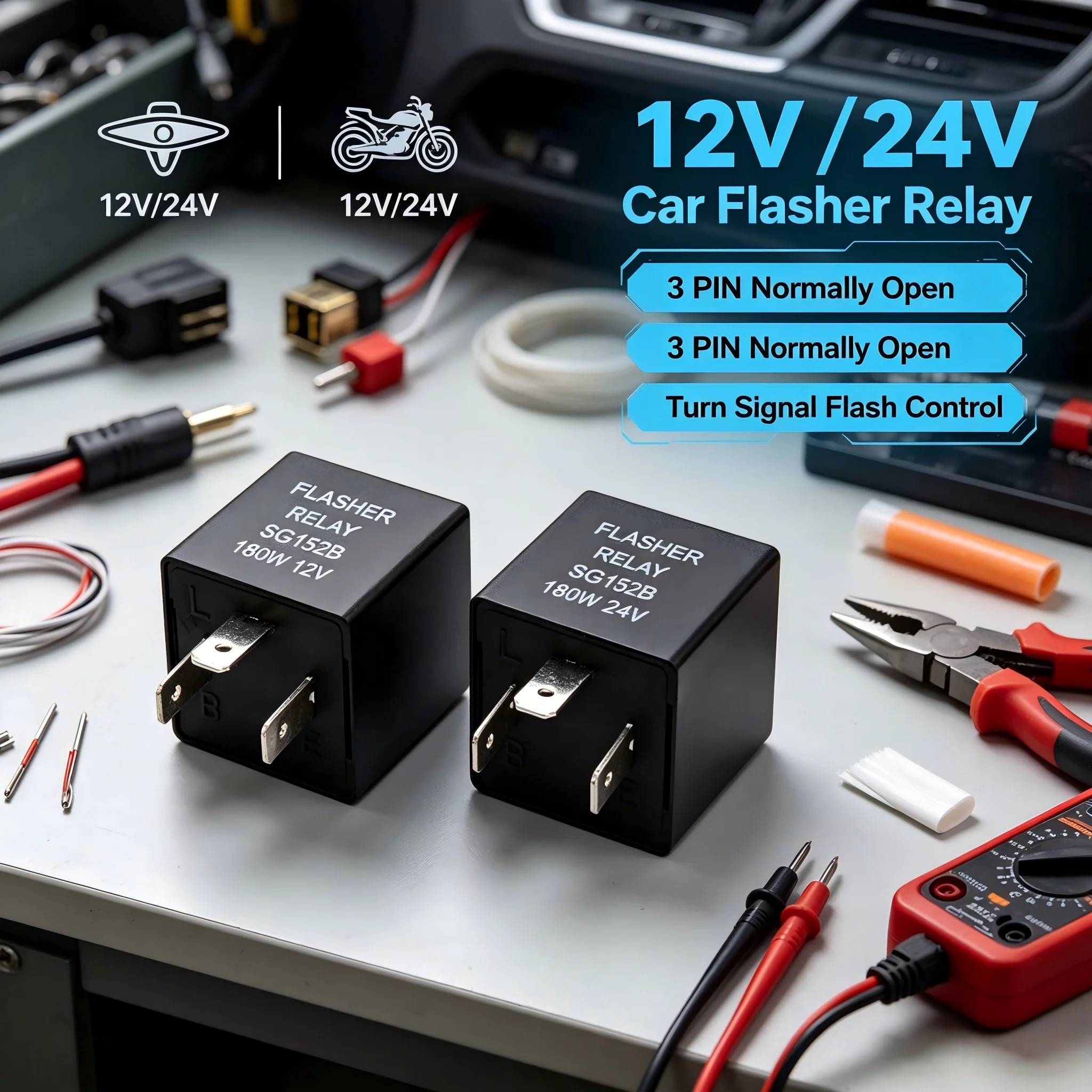 Car Flasher Relay Turn Signal 12V 24V Car Motorcycle Steering Relay 3-Pin Signal Indicator Blinker Light Globe Flashing Relay
