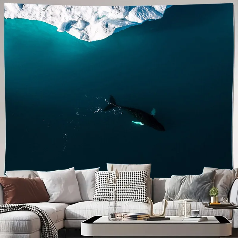 

Океанский Кит Гобелен Настенный Природа Морская Жизнь Декор Пляж Прибрежная Комната Эстетический Общежитие Настенное Искусство Домашний Декор Подарок