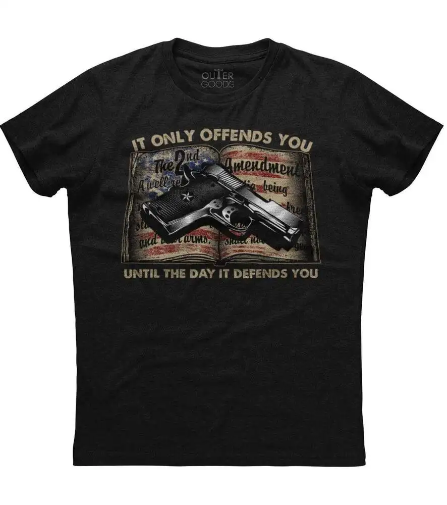 It Only Offends You Until The Day  Defends You, Men's Patriotic Black T-shirtHigh quality 100% cottonClothing tops are unisex