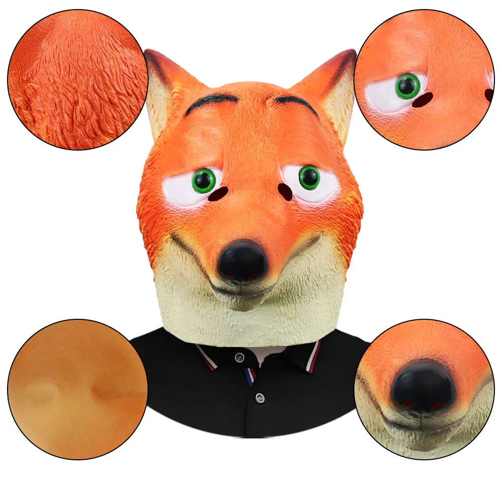 Fuchs-Kollektion Tierkopf-Latexmaske Verkleidung Halloween-Kostüm Partymaske Cosplay – Detail 4