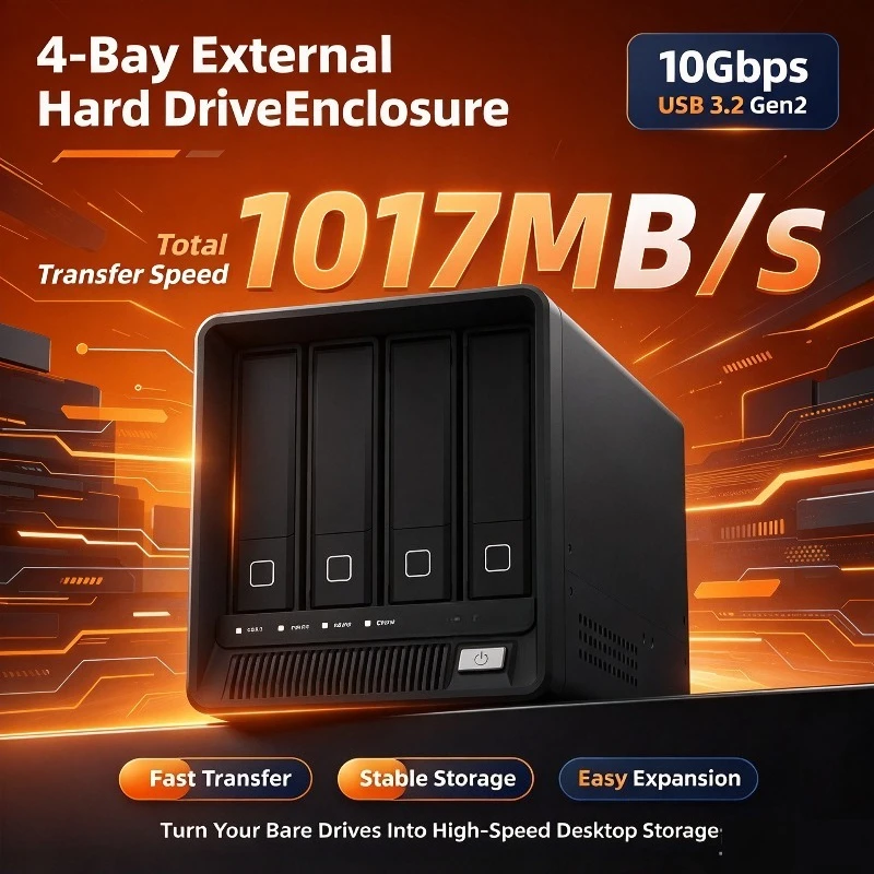 4 Bay Hard Drive Enclosure, 10Gbps USB / Mini SAS 8643 Option, External 3.5