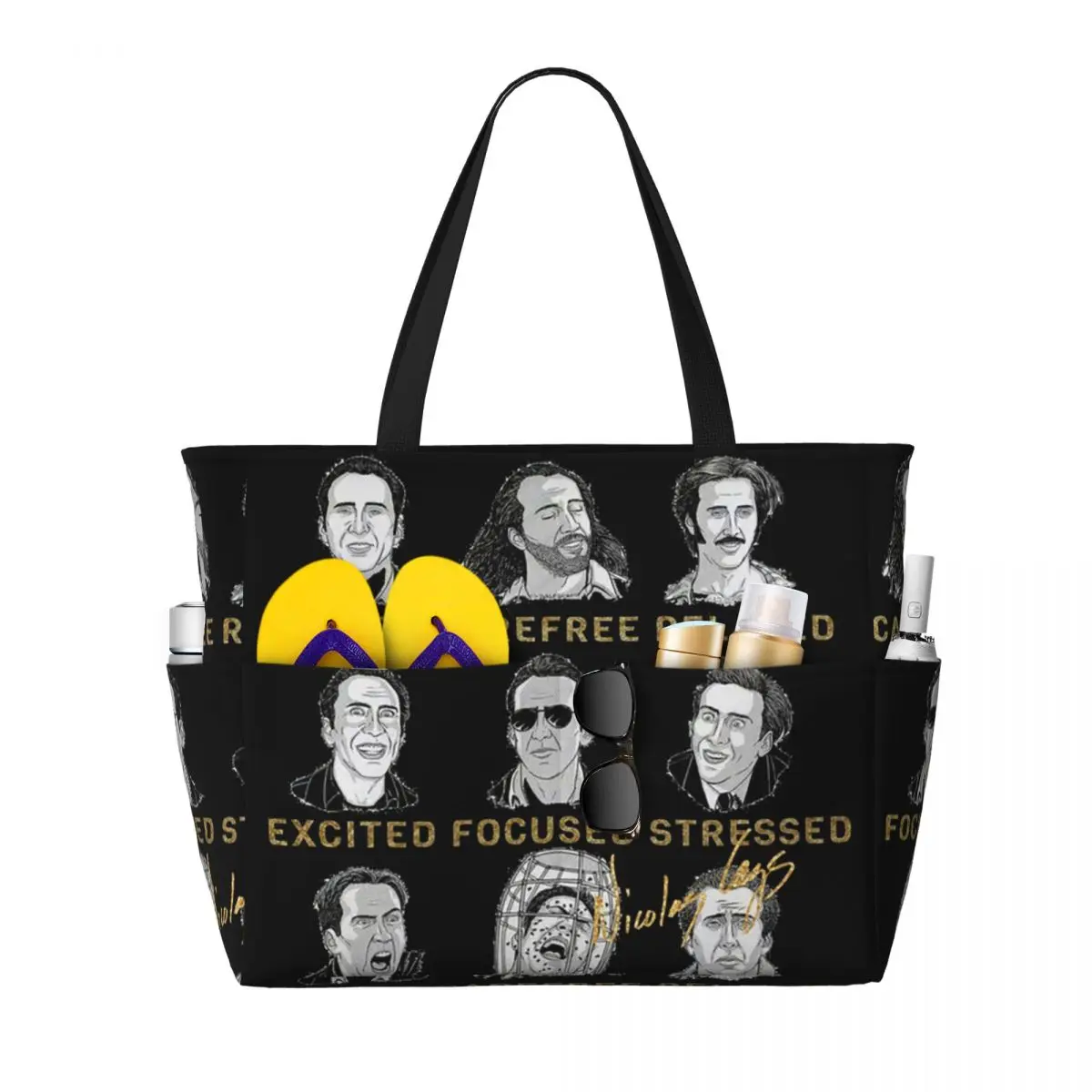 

Merry Christmas St Nicolas Cage Beach Tote Bag Sport Gym Yoga Duffle Large Tote Bag Women Travel Bag Fitness bag