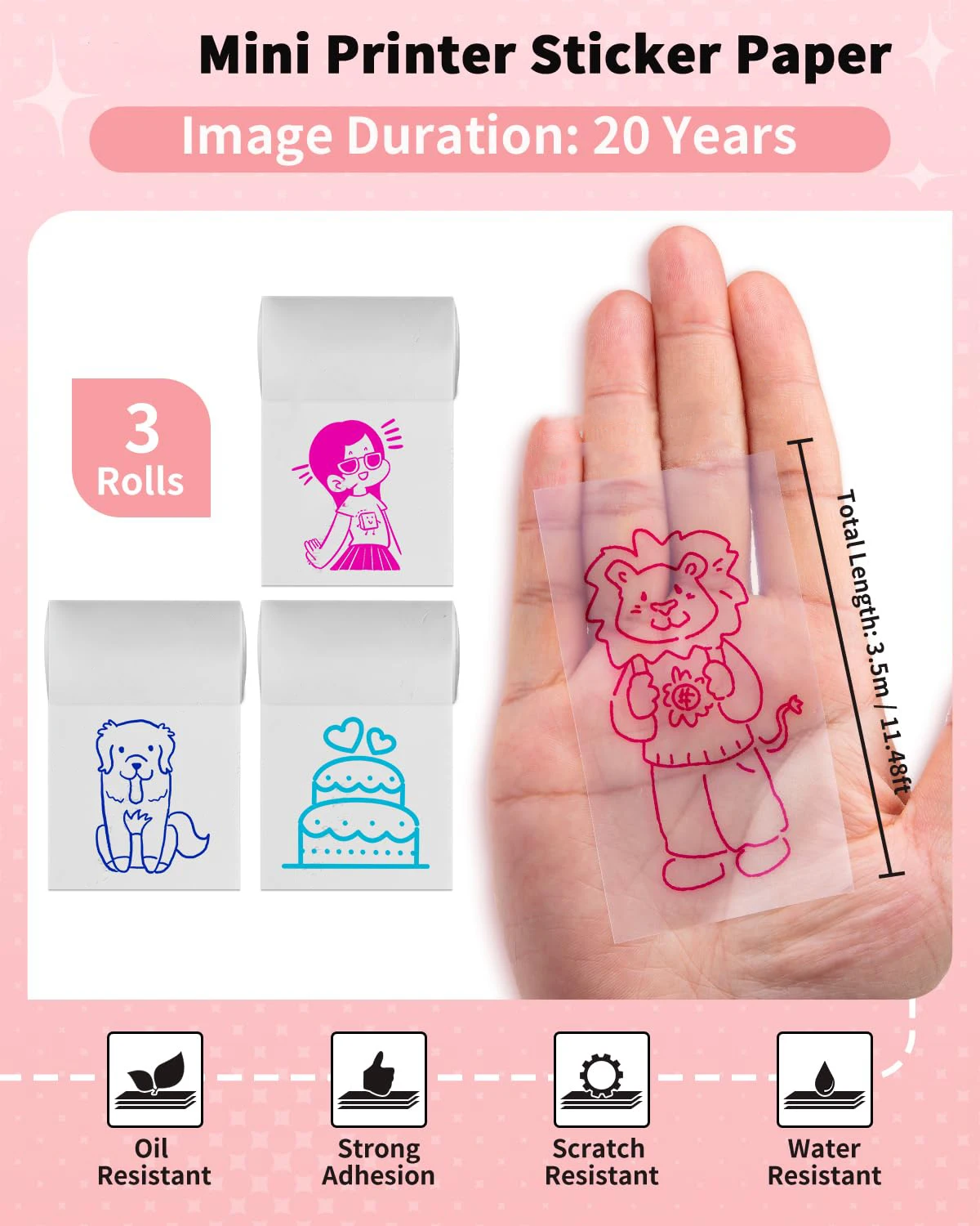 Pink/Blue/Cyan On Clear Thermal Paper Portable printer Transparent Sticky Mini Printer Paper For M02/T02 for Photo Text Notes