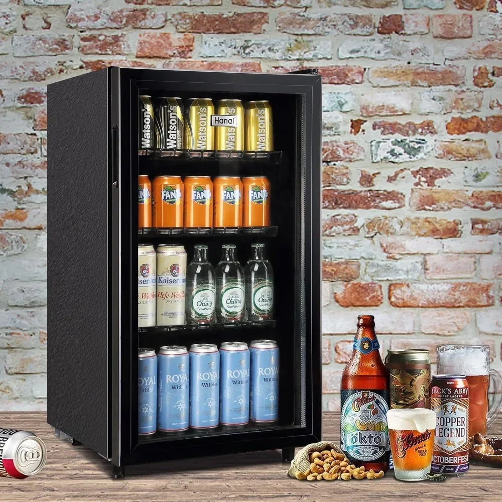 

Mini Fridge, 3.5 Cu.Ft, Beverage Cooler for Beers Wine Juicer Cooler Adjustable Shelves LED Lights for Home, Office or Bar