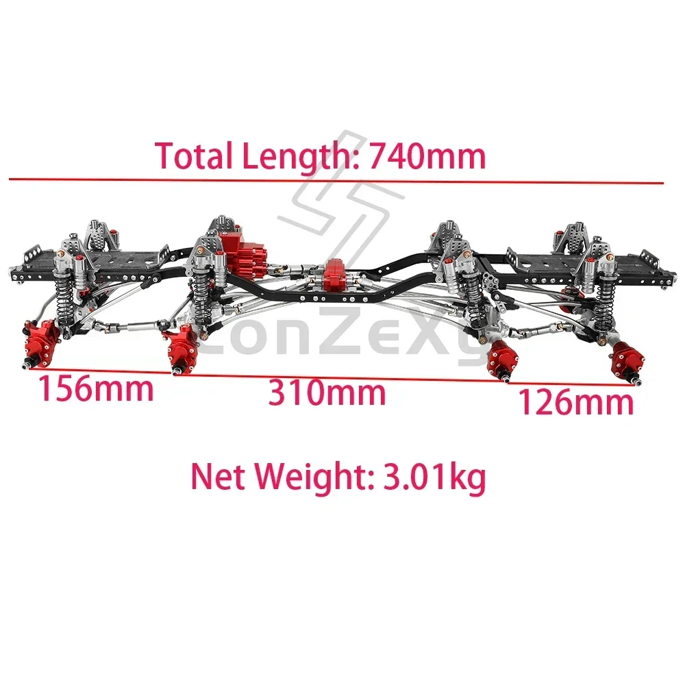 Metal Upgraded 8x8 RC Car Chassis Frame with 2 Front Steering Portal Axles Gearbox DIY for Axial SCX10 II 1/10 RC Crawler Car