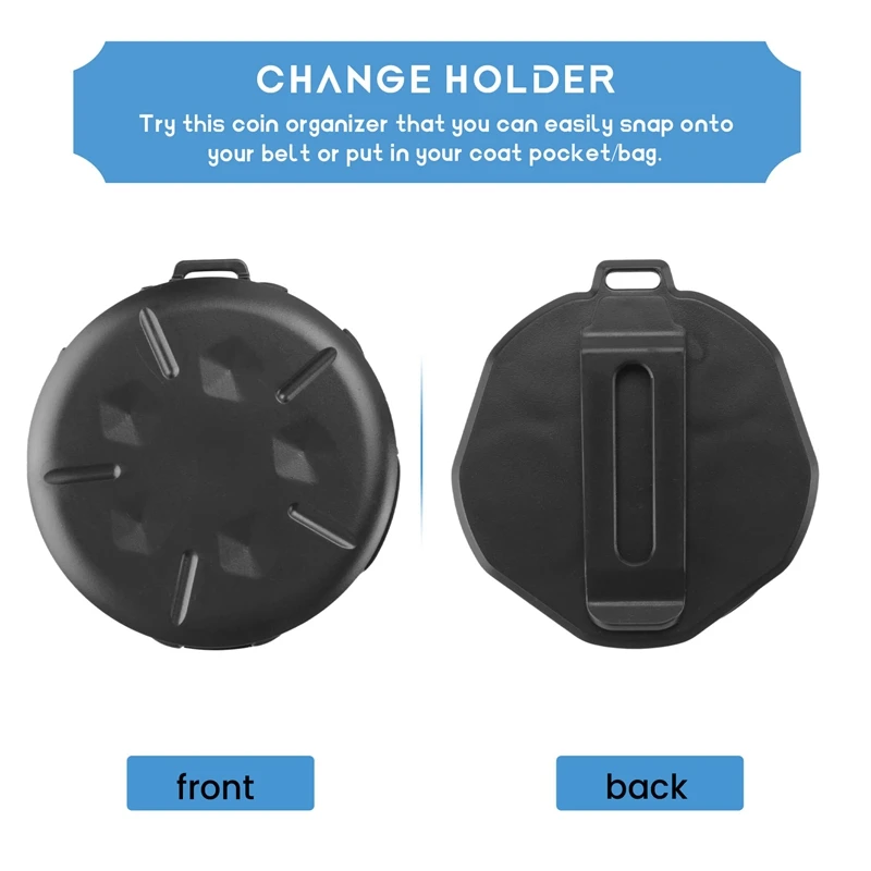 2 Pack Coin Dispenser - Portable Coin Case With Clip, Change Holder Minimalist Coin Collection Wallet (2 Pack, Black)