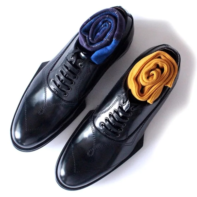 

Spring and Summer Embroidery Thread Lacing Shaped Sole Leather Shoes Banquet Dress Square Heel Elevated Large and Small Men Shoe